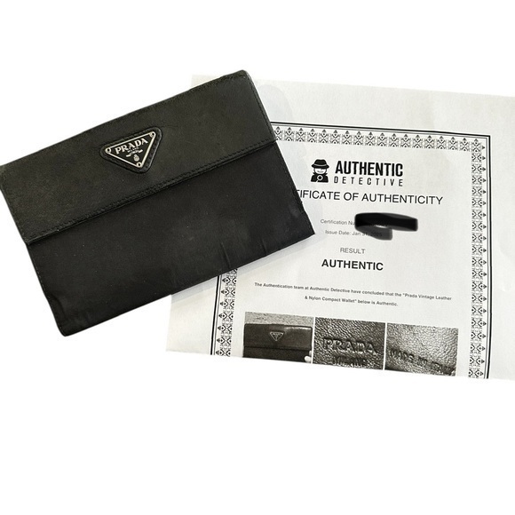 Prada Handbags - Authentic Vintage PRADA Leather & Nylon Compact Wallet with COA - Black